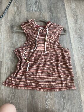 Free People Striped Sleeveless Hoodie Top Boho Y2K Earth Tone Festival Tank